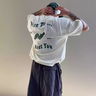 ENNAZORO NTMY美式复古夏季新款纯棉短袖T恤小众设计感上衣情侣装