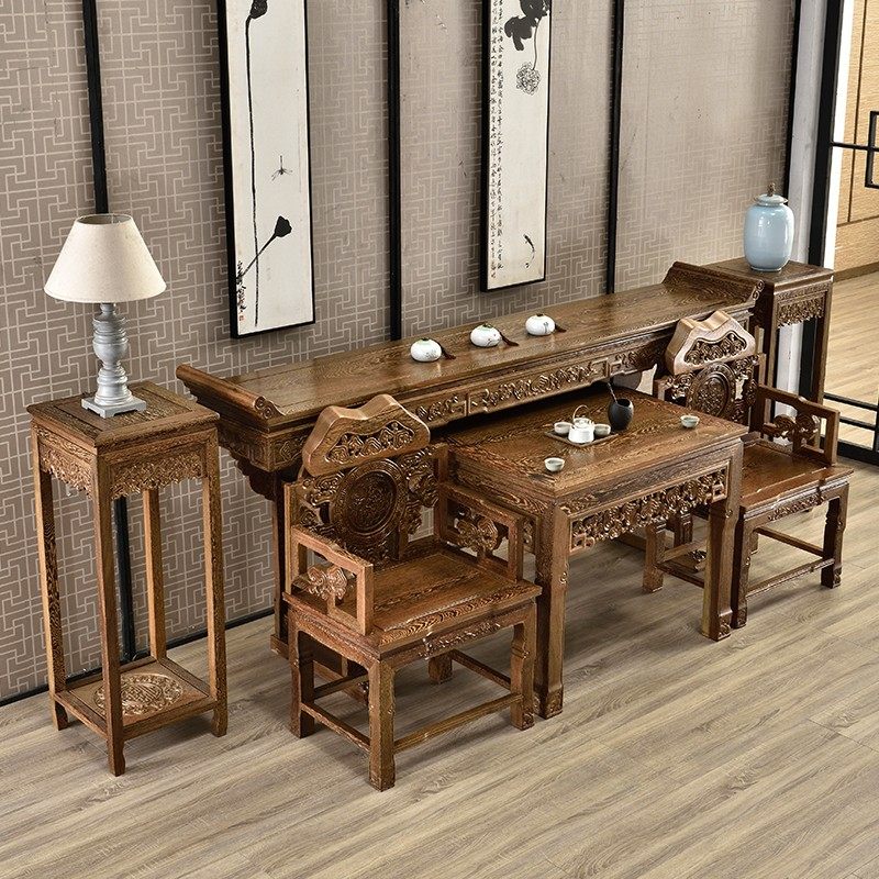 红木鸡翅木别墅厅堂屋家具中堂实木家用仿古香条案神台供桌