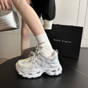 女运动休闲鞋 WSWS｜2026推荐 6cm增高厚底老爹鞋 炸街配阔腿裤 新品