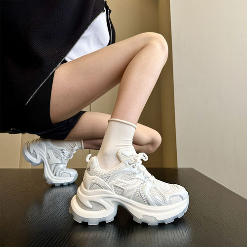 真皮白色厚底休闲老爹鞋