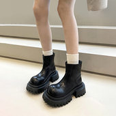 街头甜酷辣妹 秋冬厚底粗跟显瘦大头瘦瘦靴女切尔西靴短靴马丁靴