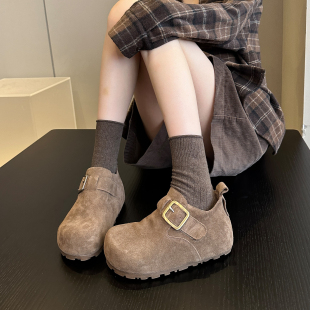 加绒日系新款 棉鞋 磨砂牛皮内增高配阔腿裤 女鞋 勃肯鞋 秋冬甜酷风