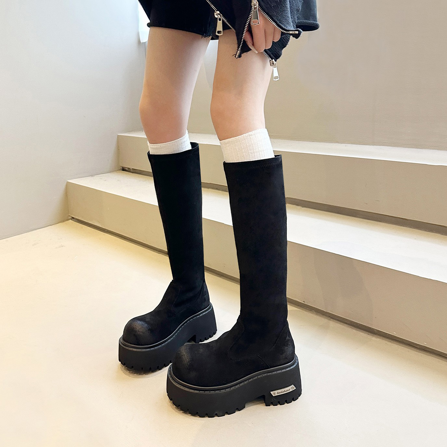 厚底系带骑士靴气质款冬季长筒靴