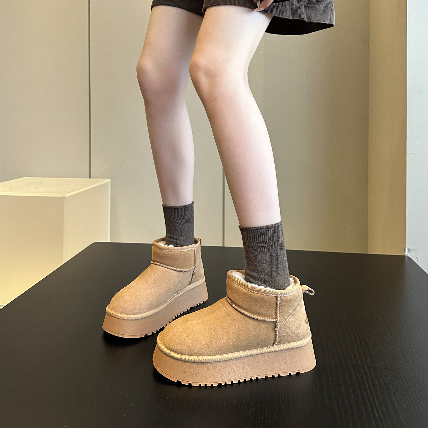 冬季幸福感+日系百搭牛皮加绒保暖配堆堆袜短筒雪地靴女棉鞋棉靴,女鞋,时尚雪地靴,淘宝优惠券,粉丝福利购,淘宝优惠卷