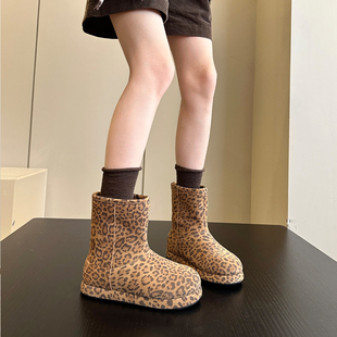 日系ins潮酷炸街豹纹牛皮加绒雪地靴女棉靴大棉鞋 辣妹 最靓 冬季