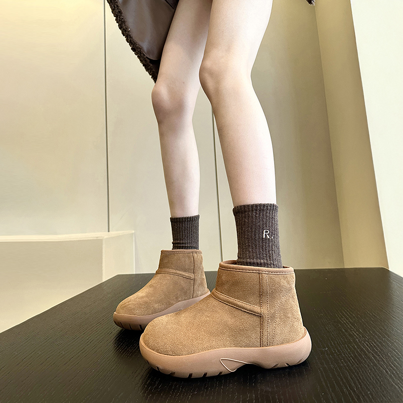 加绒牛皮大头丑萌面包雪地靴