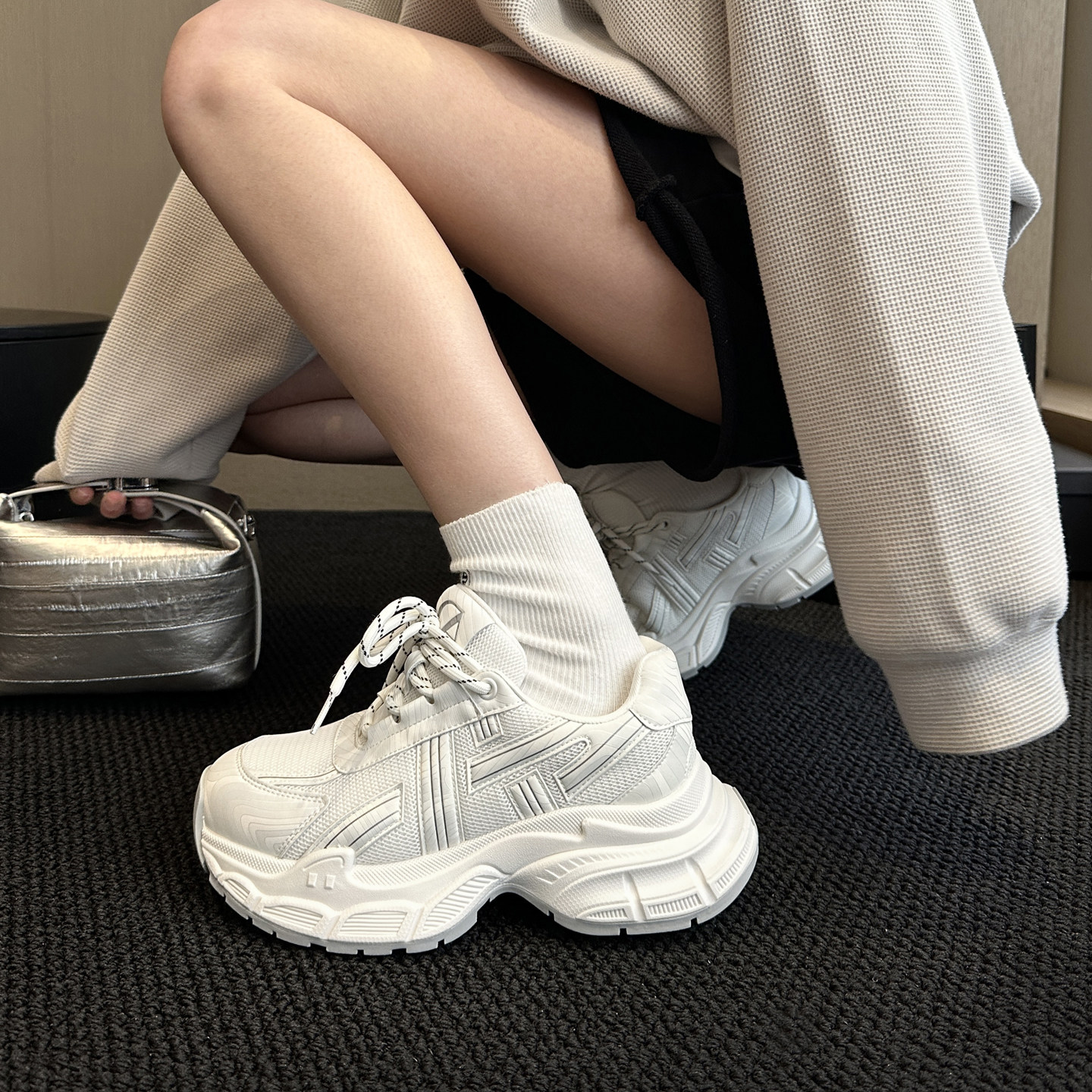 WSWS｜脚感无敌5cm增高2026春厚底白色老爹鞋女慢跑运动鞋休闲鞋,女鞋,老爹鞋,淘宝优惠券,粉丝福利购,淘宝优惠卷