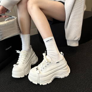 板鞋 WSWS｜7cm显腿长韩版 女鞋 增高小白鞋 尖货牛皮轻便休闲厚底鞋