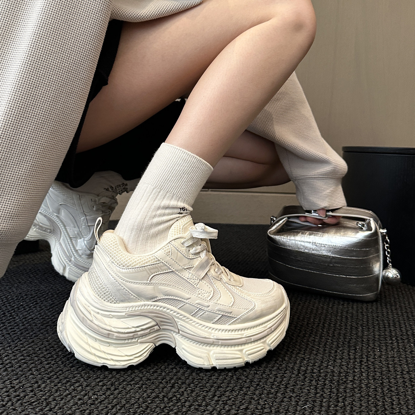 WSWS｜春新款小个子增高配阔腿裤休闲厚底鞋白色老爹鞋女鞋运动鞋,女鞋,老爹鞋,淘宝优惠券,粉丝福利购,淘宝优惠卷