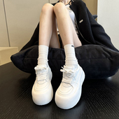 配阔腿裤 软底面包鞋 韩版 女板鞋 真皮厚底增高大头小白鞋 甜酷风