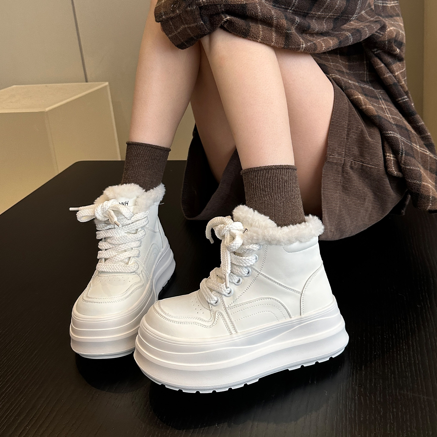 厚底增高小白鞋女冬季保暖