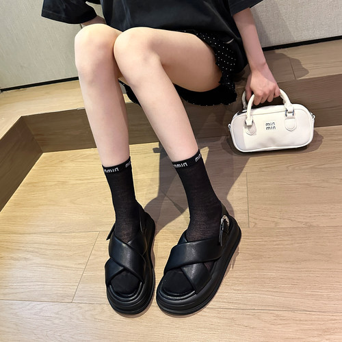 韩版真皮厚底增高休闲运动凉鞋