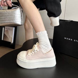 女小白鞋 板鞋 两穿粉色真皮甜酷增高厚底饼干鞋 WSWS｜2026必入韩版