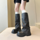 加绒7cm增高小众厚底长筒靴高筒裤 小个子潮酷辣妹 日系秋冬季 管靴
