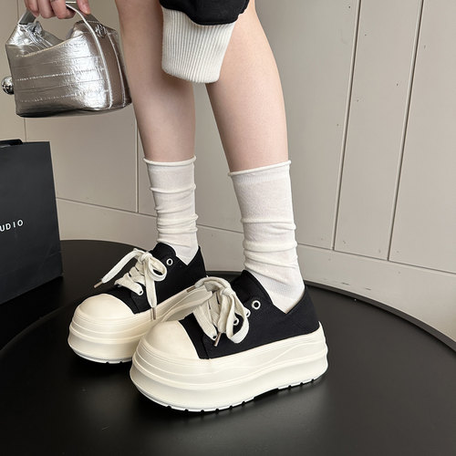 新款透气小众增高厚底帆布鞋板鞋