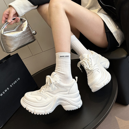 WSWS｜春季神店真皮韩版7CM增高厚底鞋透气老爹鞋女小白鞋运动鞋