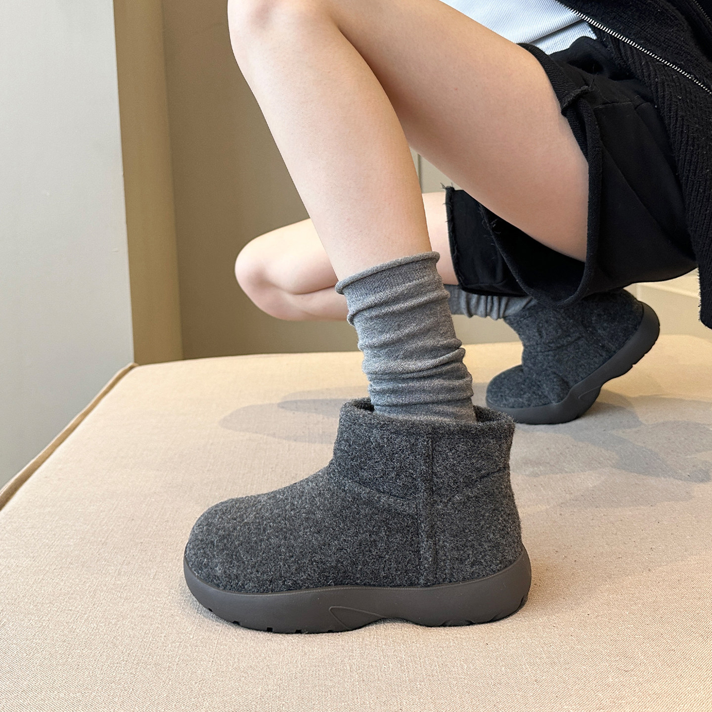 冬季神店~韩版可爱灰色毛呢料加绒厚底雪地靴女东北大棉鞋棉靴子,女鞋,时尚雪地靴,淘宝优惠券,粉丝福利购,淘宝优惠卷