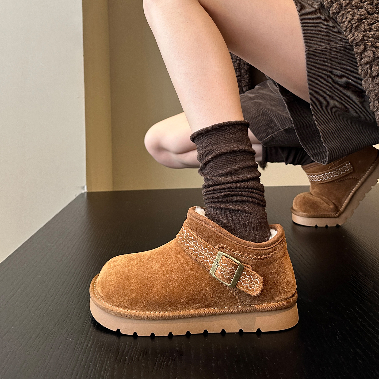 牛皮加绒雪地靴女2025冬季新款