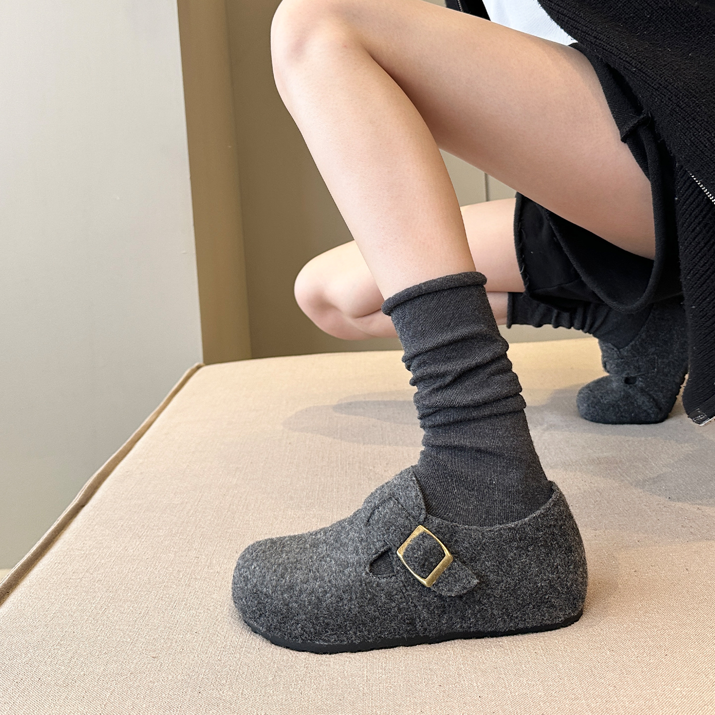 勃肯鞋女毛毛鞋棉鞋懒人一脚蹬