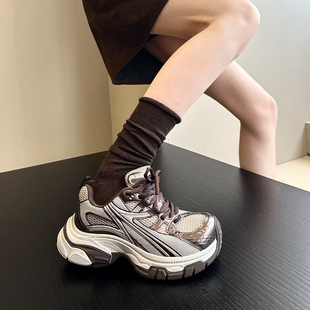 韩版 休闲鞋 今年流行软底增高擦色厚底老爹鞋 运动鞋 女鞋 炸街新款