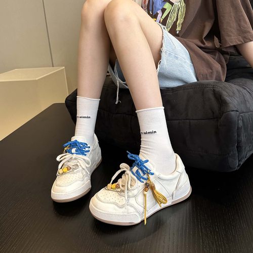 擦色做旧真皮小白鞋德训鞋板鞋