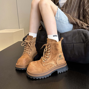 靴 头层牛皮复古炸街显瘦厚底马丁靴女短靴工装 百搭神器 秋冬新品