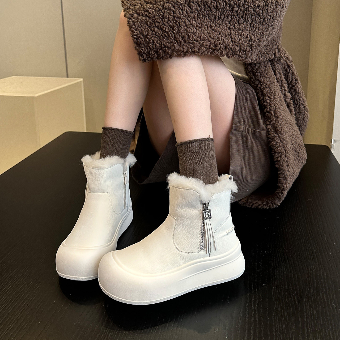 WSWS｜款式好又舒服真皮防水冬季加绒厚底白色雪地靴女棉靴短靴子,女鞋,时尚雪地靴,淘宝优惠券,粉丝福利购,淘宝优惠卷