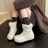 日系可爱牛皮加绒内增高厚底毛毛翻边雪地靴女棉靴棉鞋 冬季 优雅