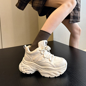 冬季 加绒真皮软底厚底登山徒步白色老爹鞋 女鞋 6cm增高爆品 运动鞋