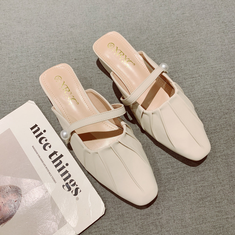 法式一脚套包头中跟半拖鞋女外穿2025年夏季新款一字带休闲凉拖,女鞋,包头拖,淘宝优惠券,粉丝福利购,淘宝优惠卷