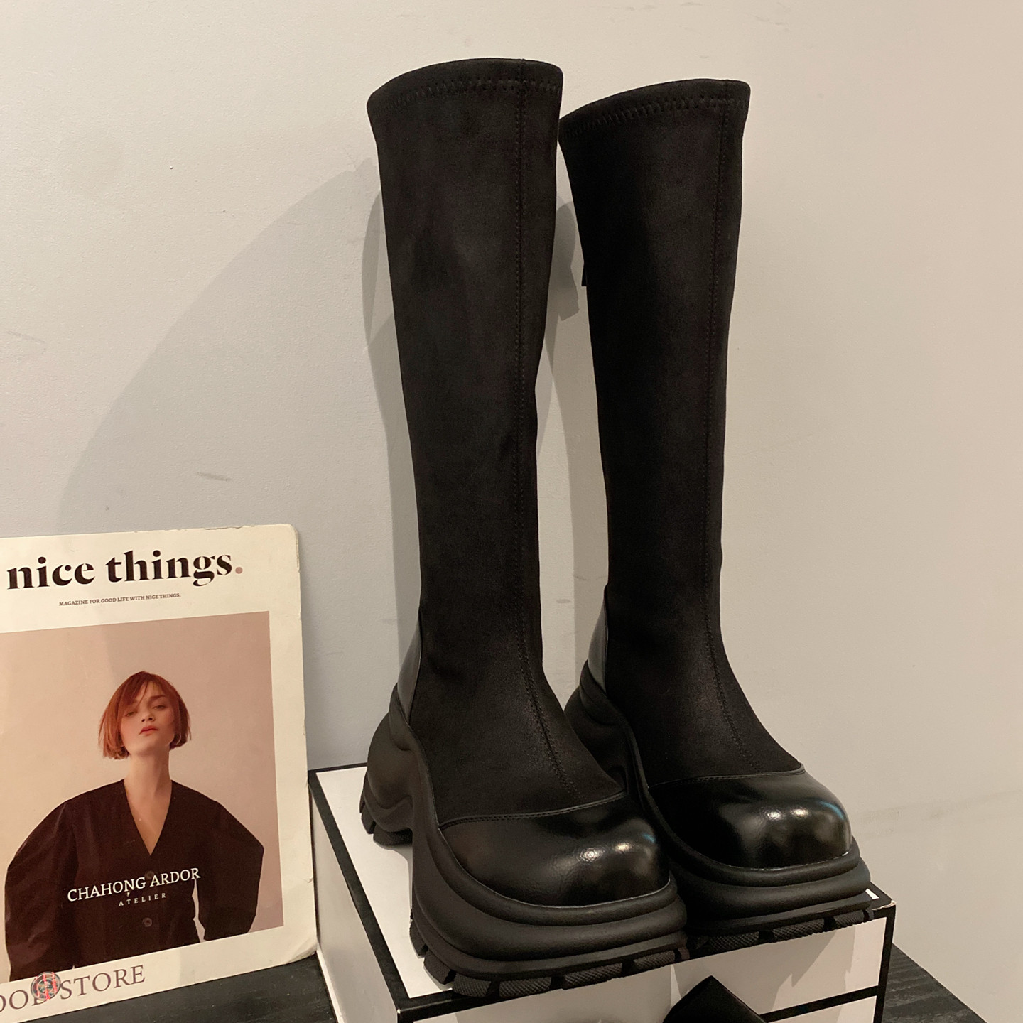 2025年新款英伦风小个子厚底增高长筒骑士靴女不过膝圆头高筒靴,女鞋,时装靴,淘宝优惠券,粉丝福利购,淘宝优惠卷