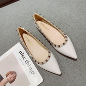 韩版 气质铆钉装 饰显瘦浅口尖头平底单鞋 2025年新款 舒适百搭软底鞋