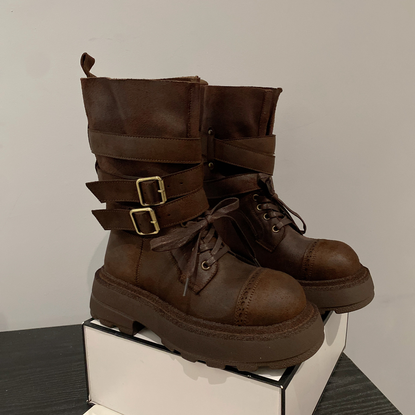 粗跟时尚休闲中筒马丁靴女机车靴