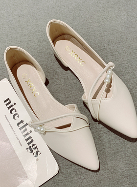 法式侧空单鞋女春季2026新款尖头平底晚晚风仙女温柔软皮豆豆鞋