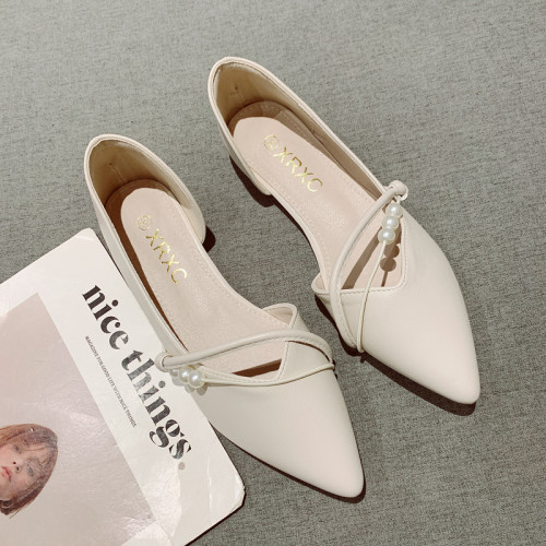 复古尖头侧空软底简约小单鞋瓢鞋