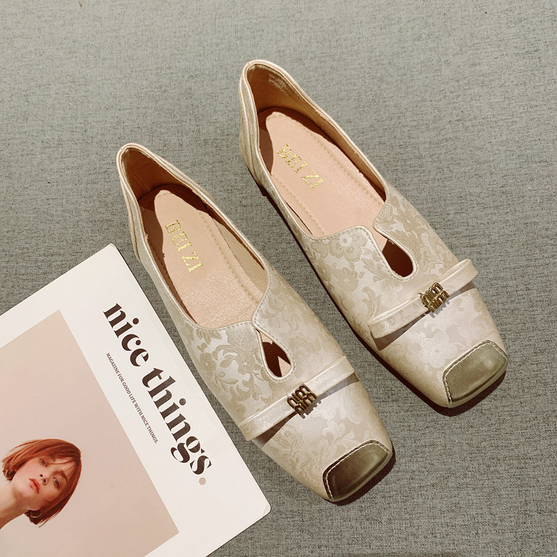 2025年新款一字蝴蝶结复古方头软底豆豆鞋女国风气质一脚套平底鞋,女鞋,浅口单鞋,淘宝优惠券,粉丝福利购,淘宝优惠卷