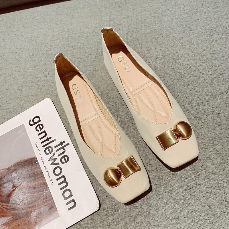 2025秋季韩版金属扣装饰四季单鞋女浅口方头软底豆豆鞋百搭平底鞋,女鞋,浅口单鞋,淘宝优惠券,粉丝福利购,淘宝优惠卷