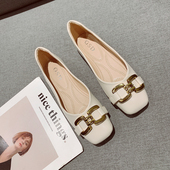 女2025年新款 韩版 浅口一脚套方头平底单鞋 舒适软底豆豆鞋 百搭瓢鞋