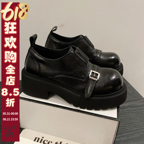 皮带扣复古圆头乐福鞋真皮小皮鞋