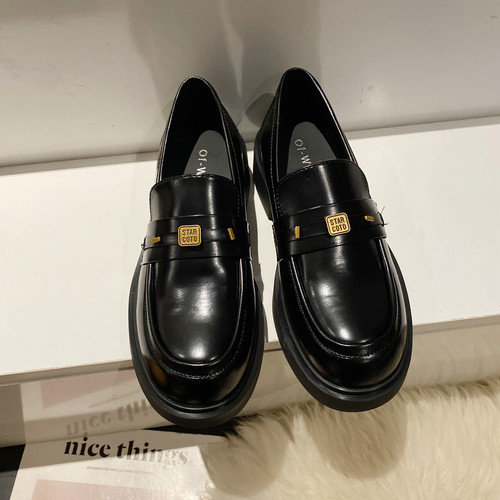 金属扣一脚套休闲小皮鞋女乐福鞋