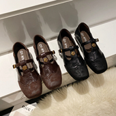 女2026年新款 法式 山茶花T带软底通勤单鞋 复古方头玛丽珍鞋 两穿鞋