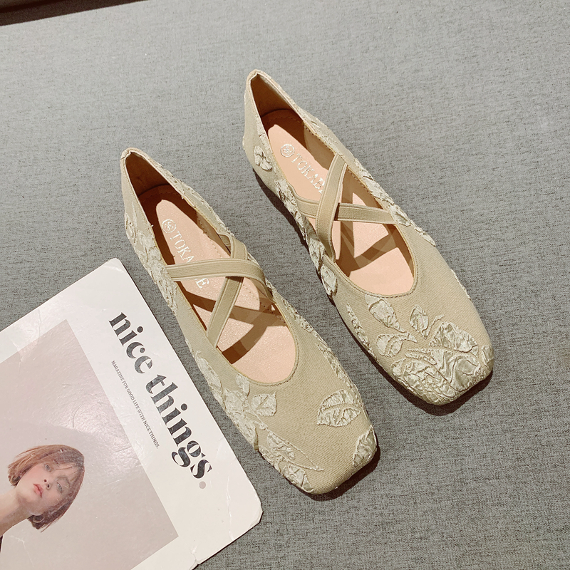 新中式复古方头低跟玛丽珍鞋女