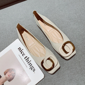 女2025年新款 韩版 气质百搭浅口软底豆豆鞋 金属扣方头平底单鞋 瓢鞋