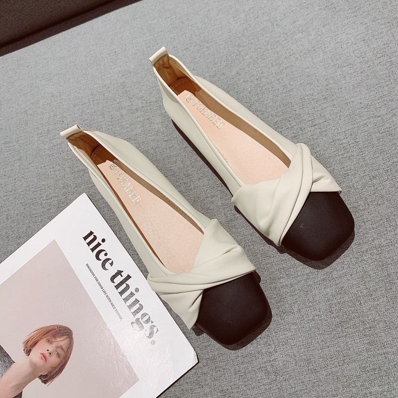 平底单鞋女2025年春季新款仙女风拼色方头浅口软底瓢鞋舒适豆豆鞋,女鞋,浅口单鞋,淘宝优惠券,粉丝福利购,淘宝优惠卷