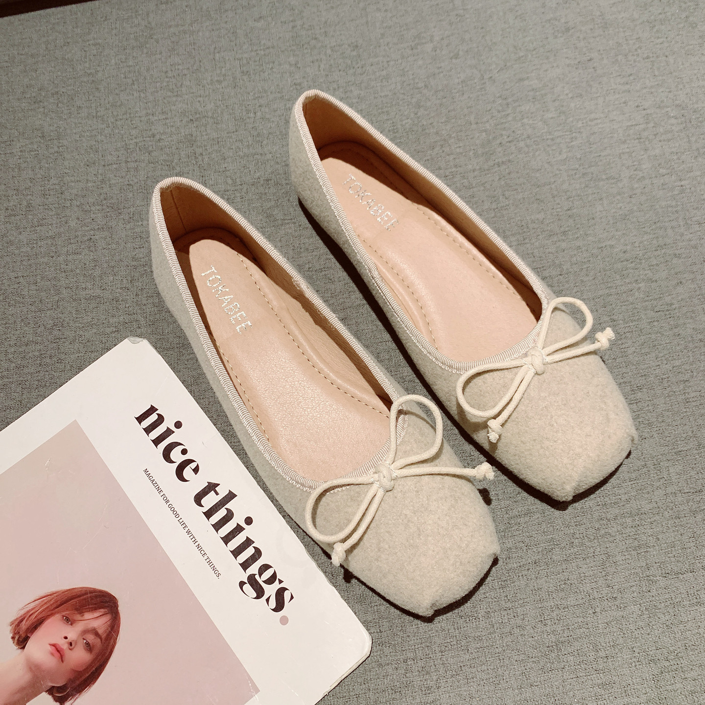 法式温柔风蝴蝶结方头浅口单鞋女2026年新款一脚套舒适软底豆豆鞋,女鞋,浅口单鞋,淘宝优惠券,粉丝福利购,淘宝优惠卷