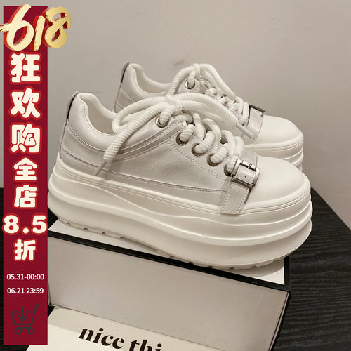 真皮系带皮带扣圆头休闲运动鞋女