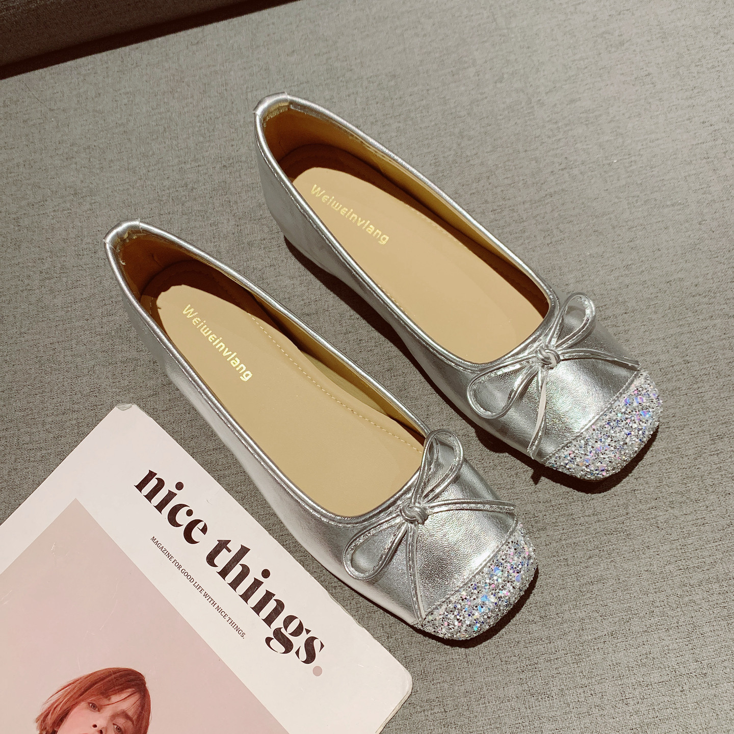 2026年新款法式方头浅口单鞋女蝴蝶结一脚套内增高软底工作瓢鞋,女鞋,浅口单鞋,淘宝优惠券,粉丝福利购,淘宝优惠卷