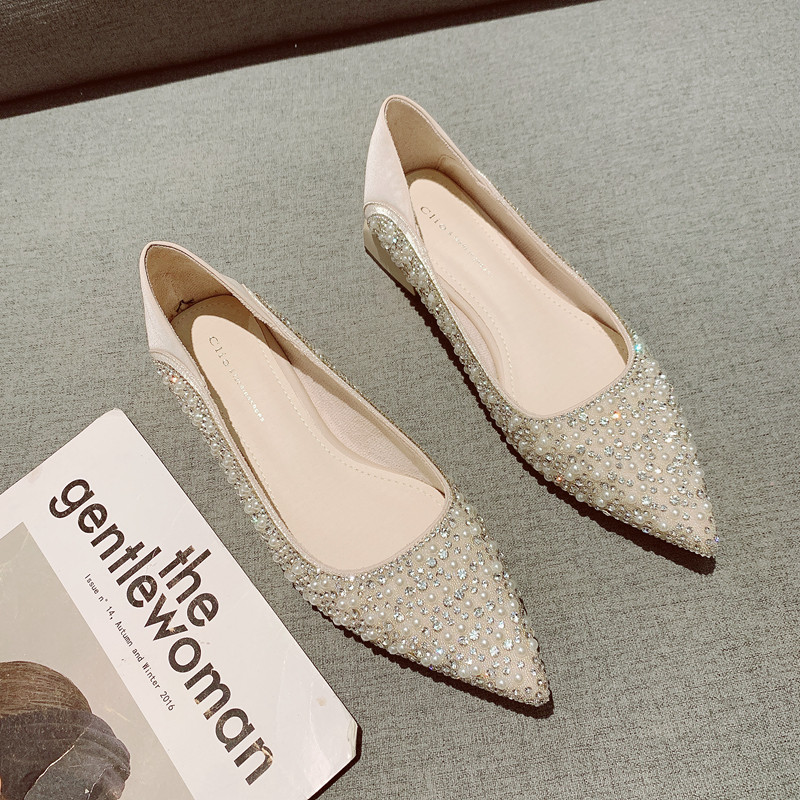 鞋子女2026年新款女鞋春款水钻珍珠单鞋粗跟低跟浅口尖头仙女温柔