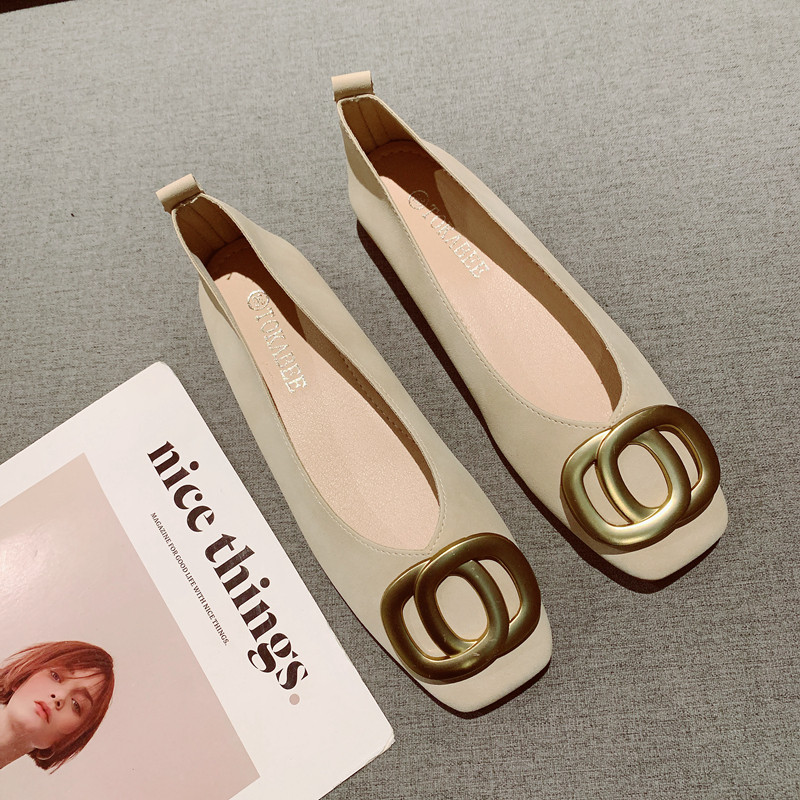 2025年新款时尚金属扣一脚套低跟通勤瓢鞋女复古方头浅口粗跟单鞋,女鞋,浅口单鞋,淘宝优惠券,粉丝福利购,淘宝优惠卷