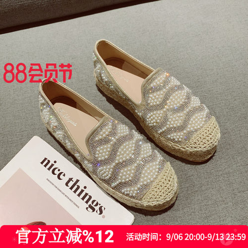 水钻厚底增高渔夫鞋乐福单鞋女